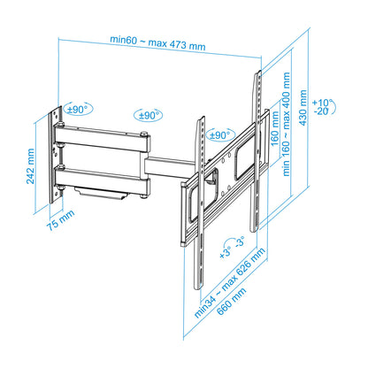 Suporte TV Tooq LP6070TN-B Incl/Girat. 37" a 70" - imagem 10