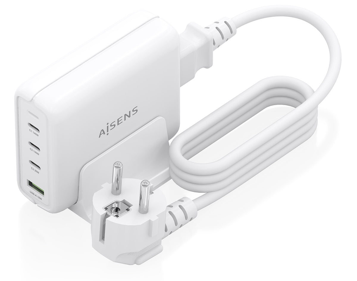 Carregador de secretária Aisens GaN ASCH-140W4P055-W/ 3xUSB Tipo-C/ 1xUSB/ 140W