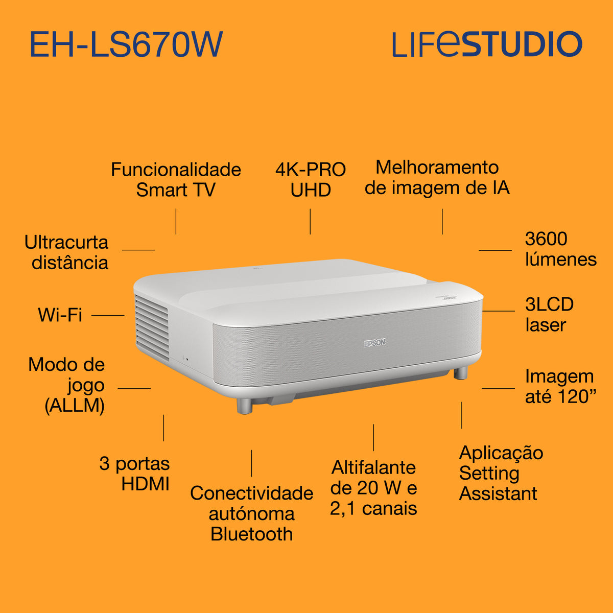 Projetor Epson Lifestudio Grand EH-LS670W / V11HB82040 branco - imagem 20
