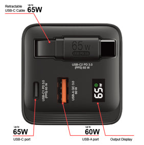 Carregador Verbatim 65W 2 Port mit einfahrbarem Kabel / 32217 preto - imagem 8