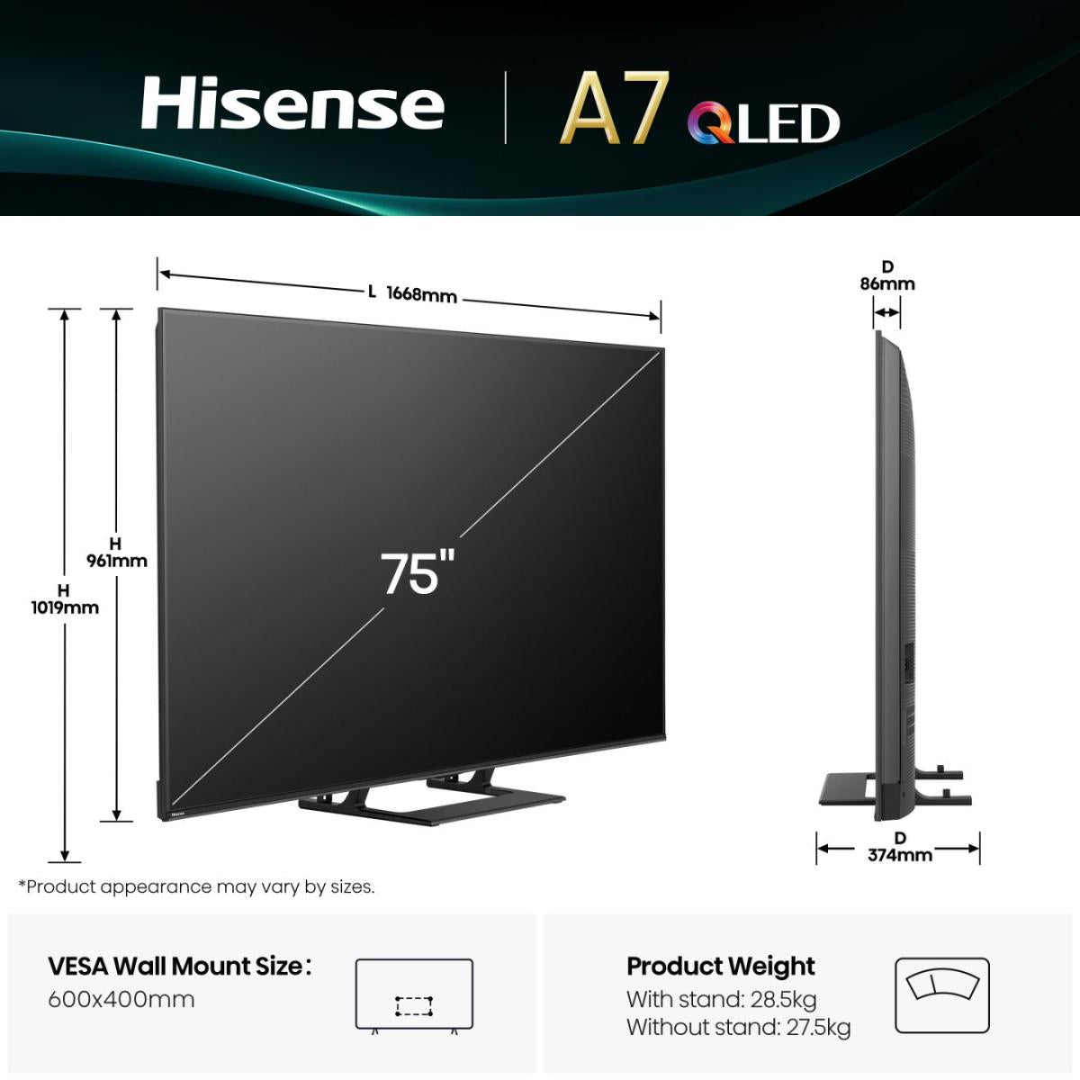 Televisão Hisense 75A7Q TV 75" UHD QLED SMART TV HDR10+ - imagem 3