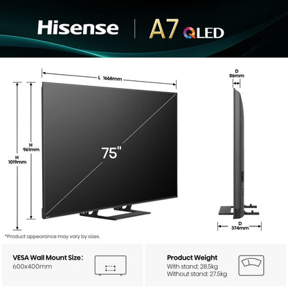 Televisão Hisense 75A7Q TV 75" UHD QLED SMART TV HDR10+ - imagem 3