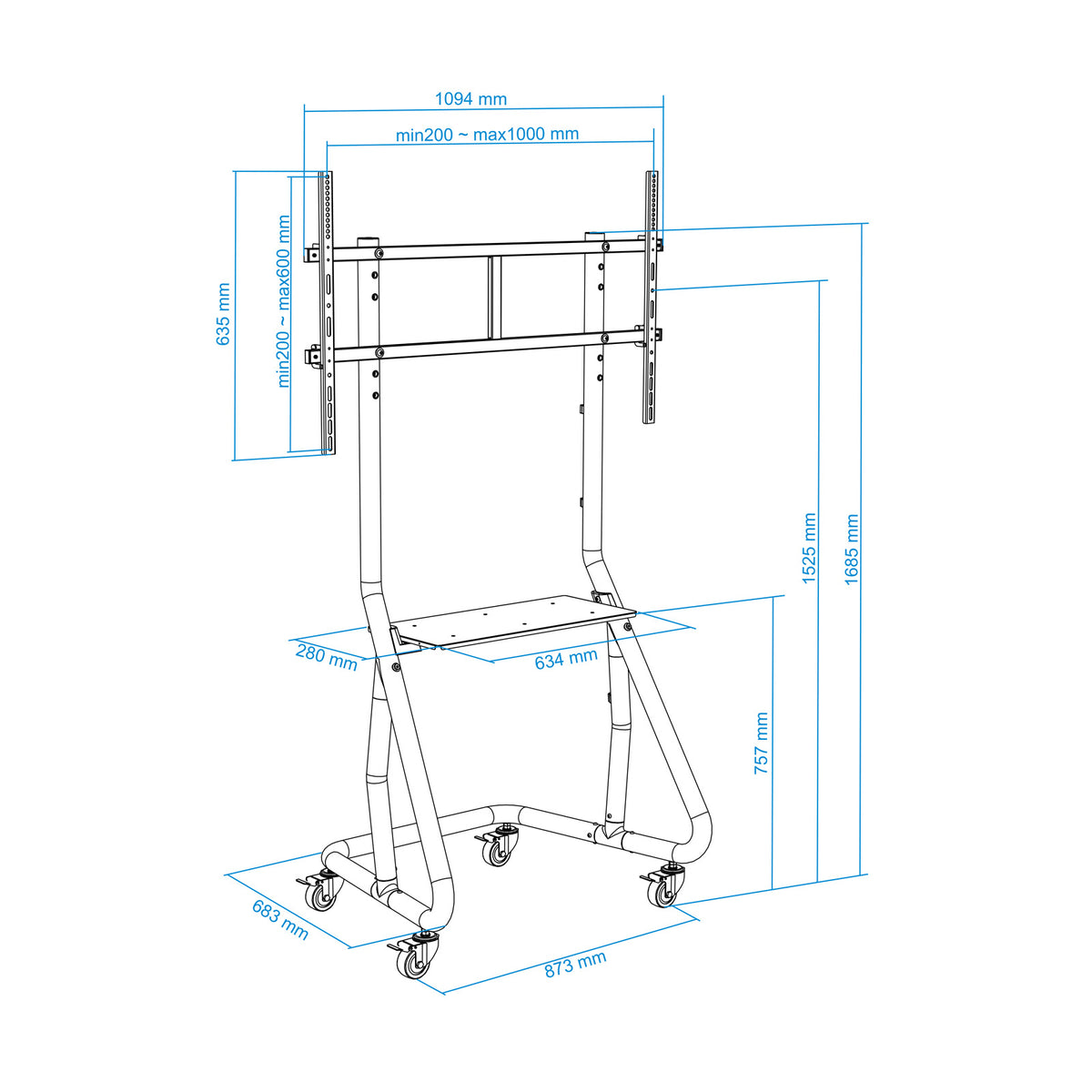 Suporte TV Tooq FS20200M-B Suelo Ruedas/Bases 60-105" - imagem 13