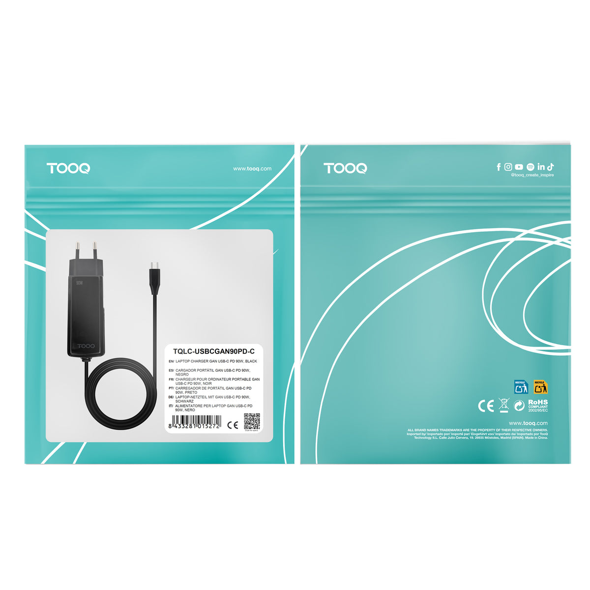 Carregador para Portátil Tooq GAN USB-C PD 90W Cúbico - imagem 9
