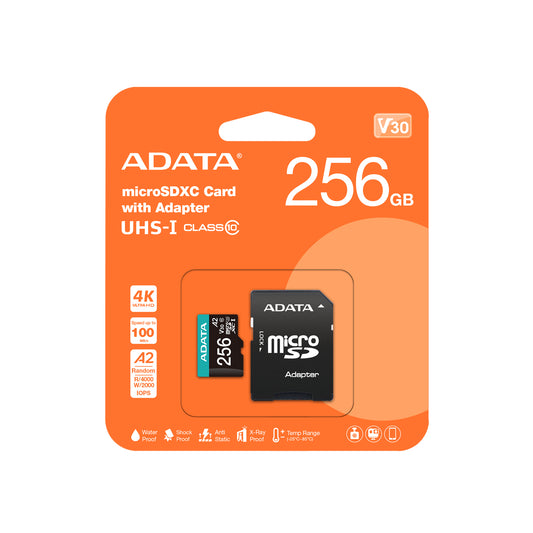 Cartão de Memória ADATA microSDXC/SDHC UHS-I U3 256GB c/adapt