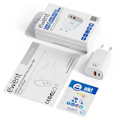 Carregador Ewent Rápido Gan 30W USB-C PD USB-A PD/QC - imagem 3