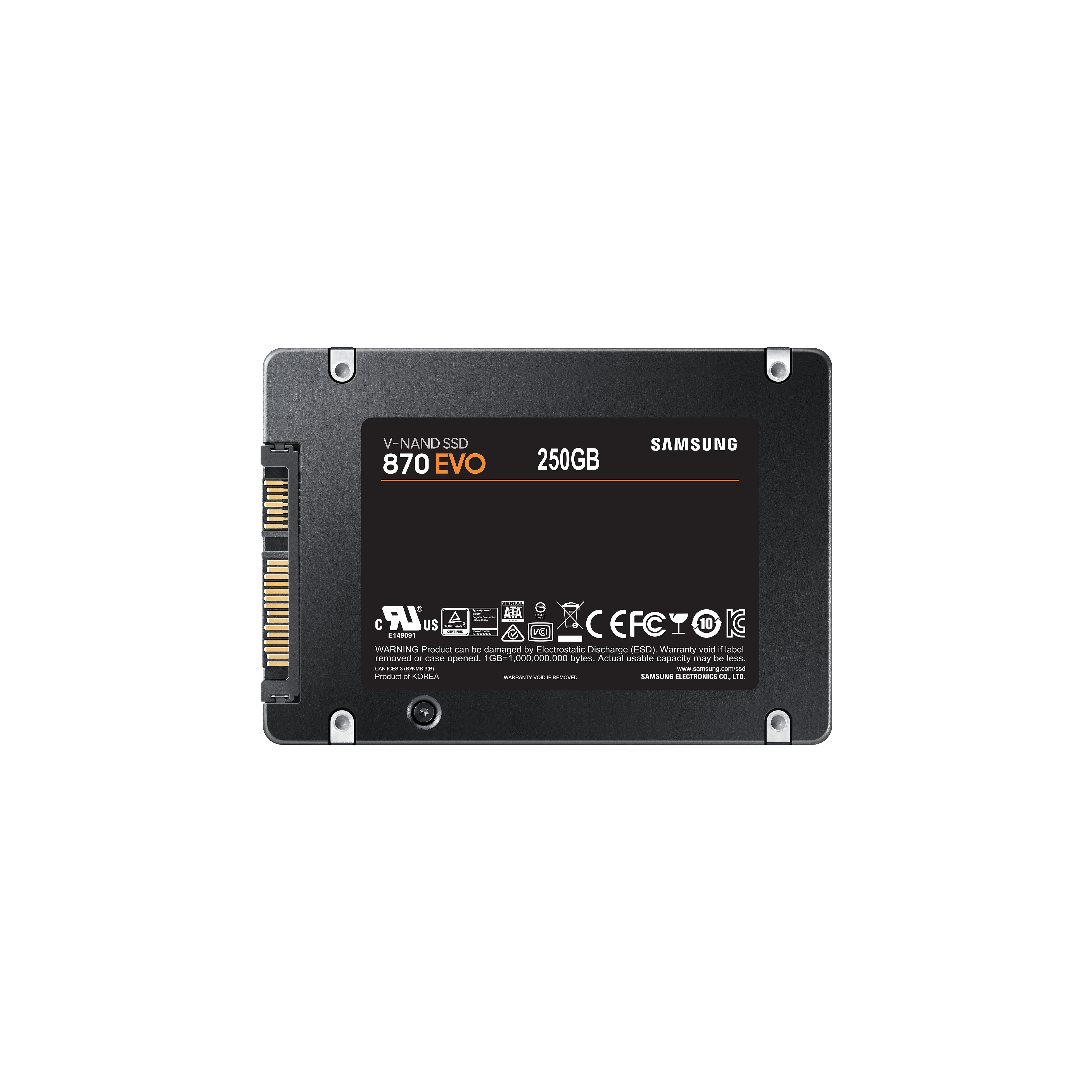 Samsung 870 EVO MZ-77E250B - solid state drive - 250 GB - SATA 6Gb/s The 870 EVO inherits the legacy of Samsung’s pioneering SSD technology, boasting upgraded performance, reliability and compatibility to suit the needs of anyone from content creator