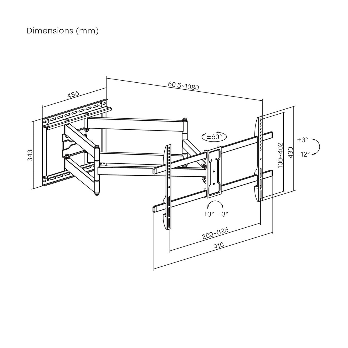 Aisens WT90TSLE-387 suporte de parede giratório/inclinável/nivelado para monitores de TV de 43-90" / até 60kg