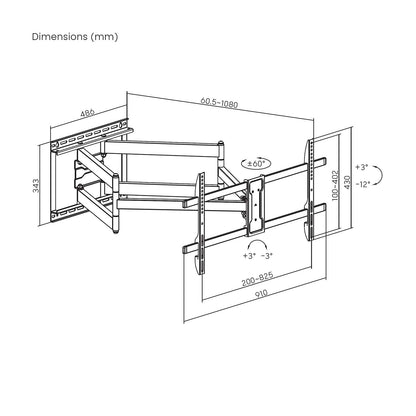 Aisens WT90TSLE-387 suporte de parede giratório/inclinável/nivelado para monitores de TV de 43-90" / até 60kg
