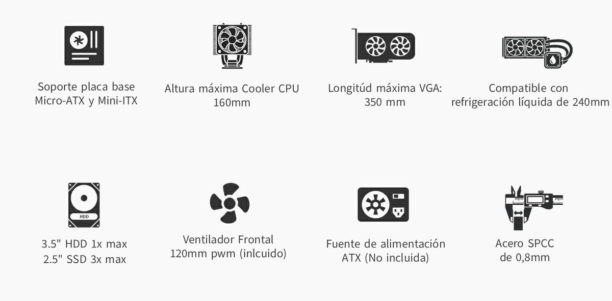 Caixa de Computador Coolbox Caja Matx USB-C 3.2 G1 F.Metal S/Fte Preto - imagem 12