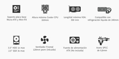 Caixa de Computador Coolbox Caja Matx USB-C 3.2 G1 F.Metal S/Fte Preto - imagem 12