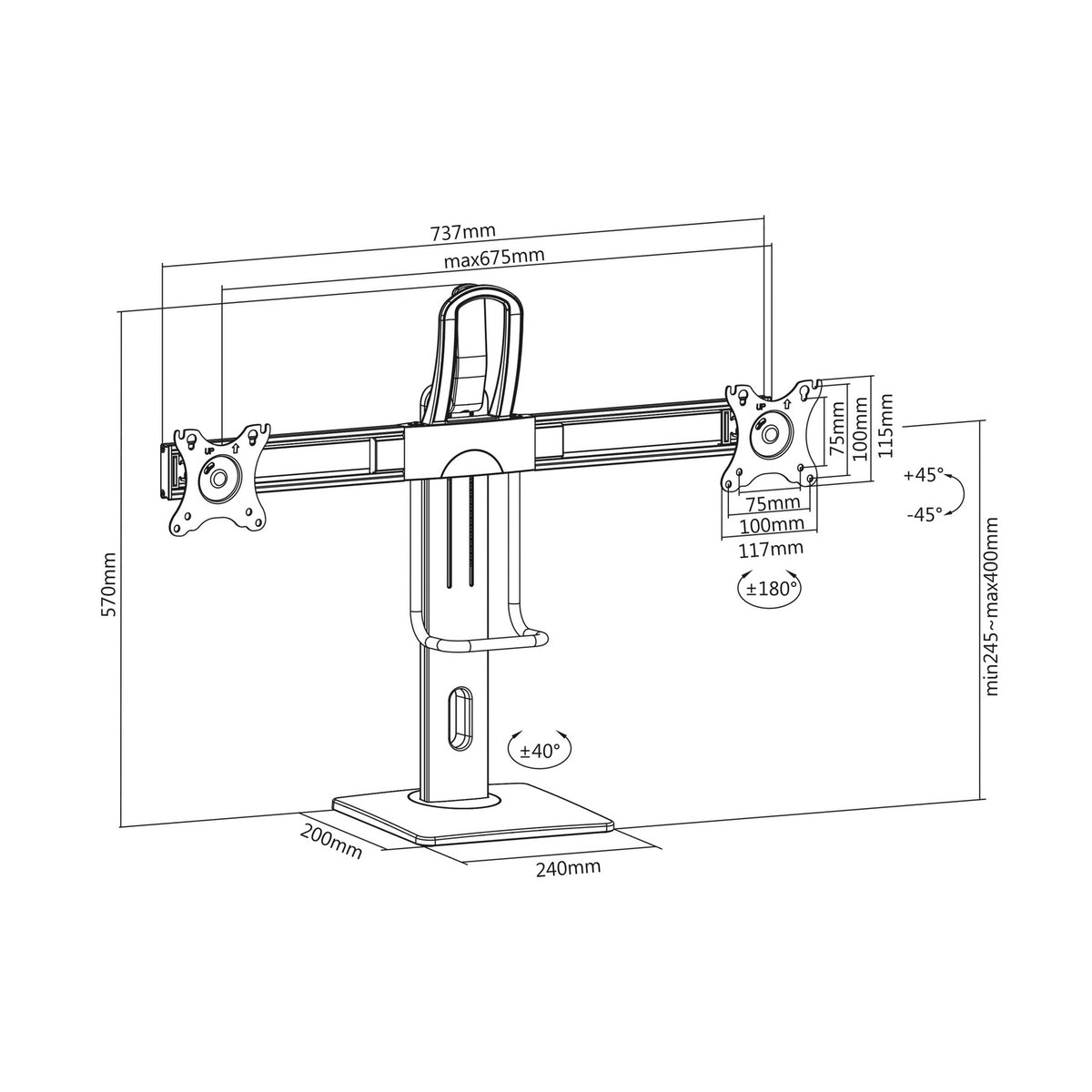 Suporte de secretária com contrapeso para 2 monitores Aisens DT27TSR-065/ Giratório/ Inclinação/ Amarração 6kg