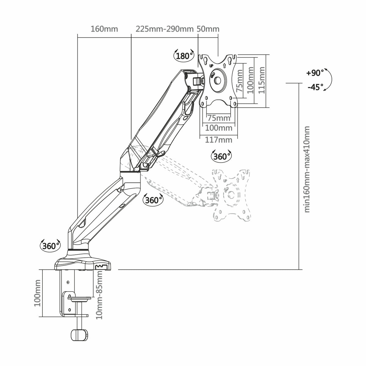 Suporte de mesa com contrapeso para monitor Aisens DT27TSR-043/ Girar/ Inclinar/ Até 9kg