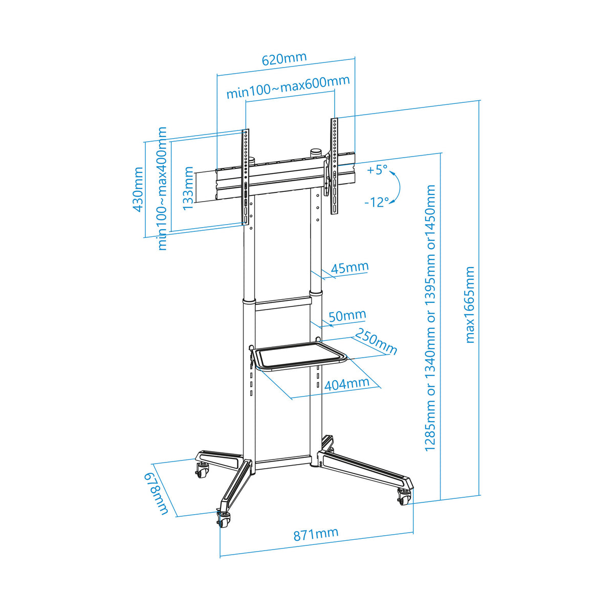 Suporte TV Tooq FS1170M-B suelo ruedas Ramsés 37"-70" - imagem 10