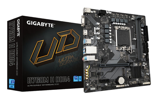 Placa-mãe Gigabyte B760M H DDR4 - Supports Intel Core 14th Gen CPUs, 6+1+1 fases Digital VRM, até 3200MHz DDR4