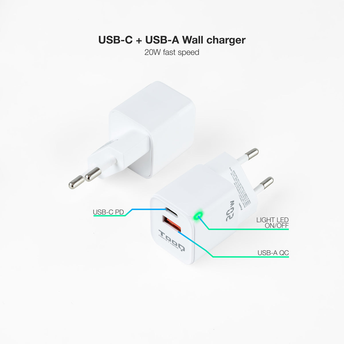 Carregador de Parede Tooq USB-C/PD+USB-A/QC 20W - imagem 4