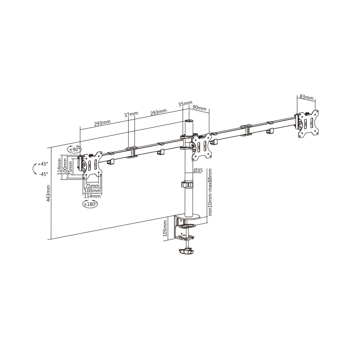 Suporte de mesa para 3 monitores Aisens DT27TSR-061/ Girar/Inclinar/Amarrar 7kg