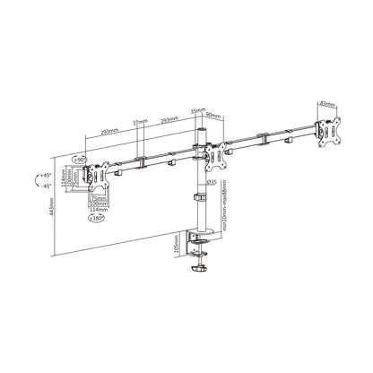 Suporte de mesa para 3 monitores Aisens DT27TSR-061/ Girar/Inclinar/Amarrar 7kg