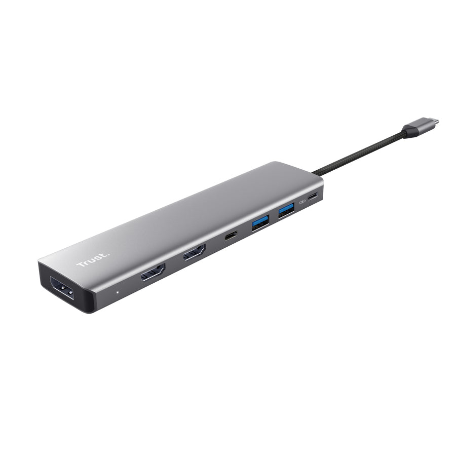 Docking USB Tipo-C Trust Dalyx/ 2xUSB/ 2xHDMI 4K/ 1xDisplayPort/ 1xUSB Tipo-C PD/ cinzento
