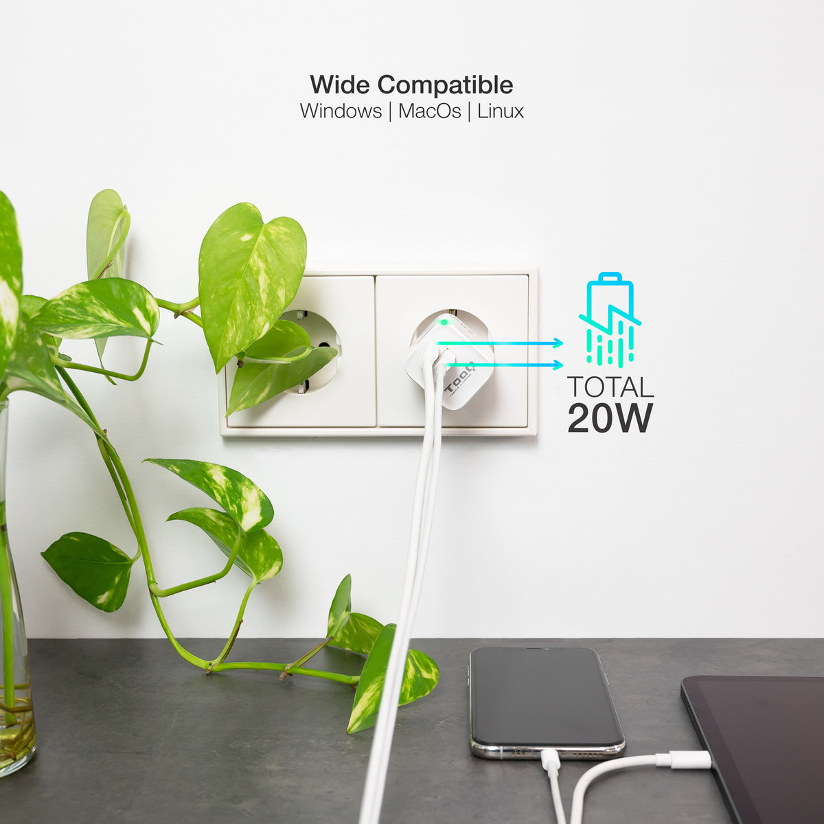 Carregador de Parede Tooq USB-C/PD+USB-A/QC 20W - imagem 7