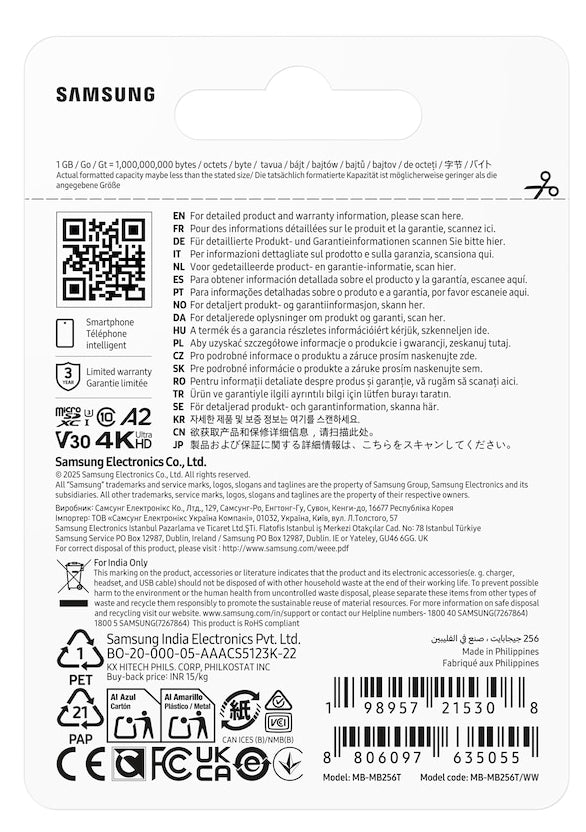 Cartão de Memória Samsung Micro SDXC T7 256GB clase10 U3 V30 A2 - imagem 6