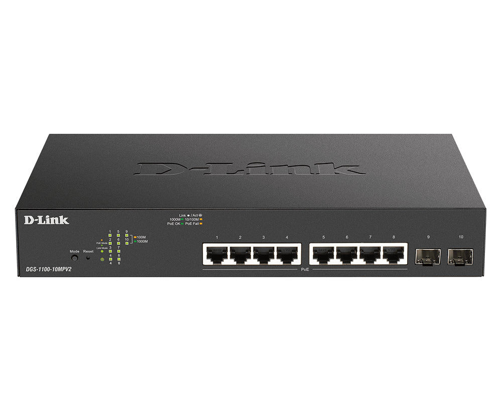 Switch de Rede D-Link DGS-1100-10MPV2/E 8xGb PoE+ 2xSFP