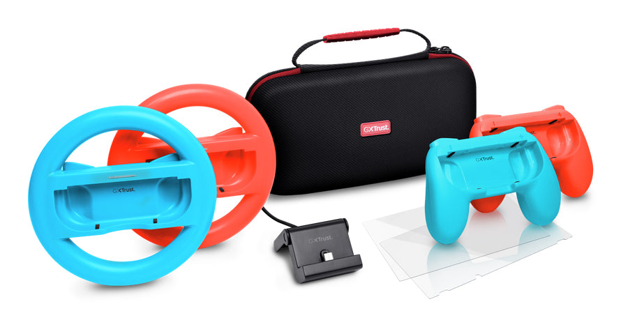 Pack Gaming Trust Gaming GXT 1249/ caixa rígido + 2 Joy-com + 2 Volantes + Cristal Templado para Switch + suporte de Carga
