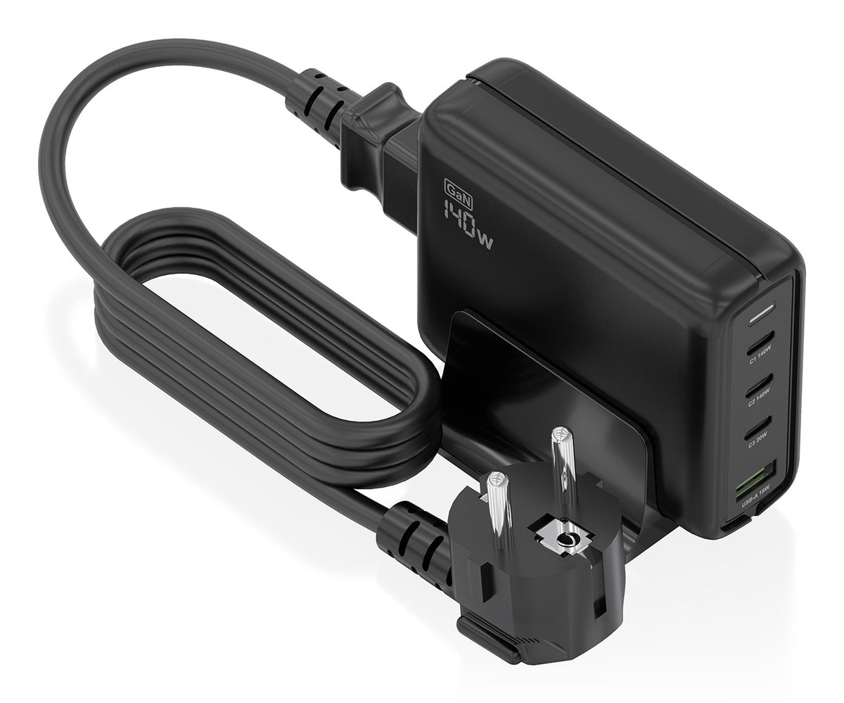 Carregador de secretária Aisens GaN ASCH-140W4P056-BK/ 3xUSB Tipo-C/ 1xUSB/ 140W