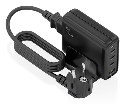 Carregador de secretária Aisens GaN ASCH-140W4P056-BK/ 3xUSB Tipo-C/ 1xUSB/ 140W