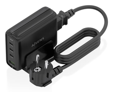 Carregador de secretária Aisens GaN ASCH-140W4P056-BK/ 3xUSB Tipo-C/ 1xUSB/ 140W