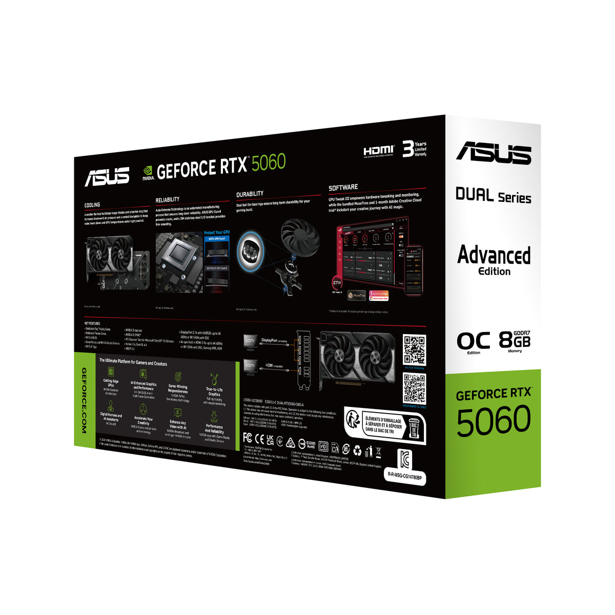 Tarjeta Gráfica Asus Dual GeForce RTX 5060 OC Edition Advanced/ 8GB GDDR7