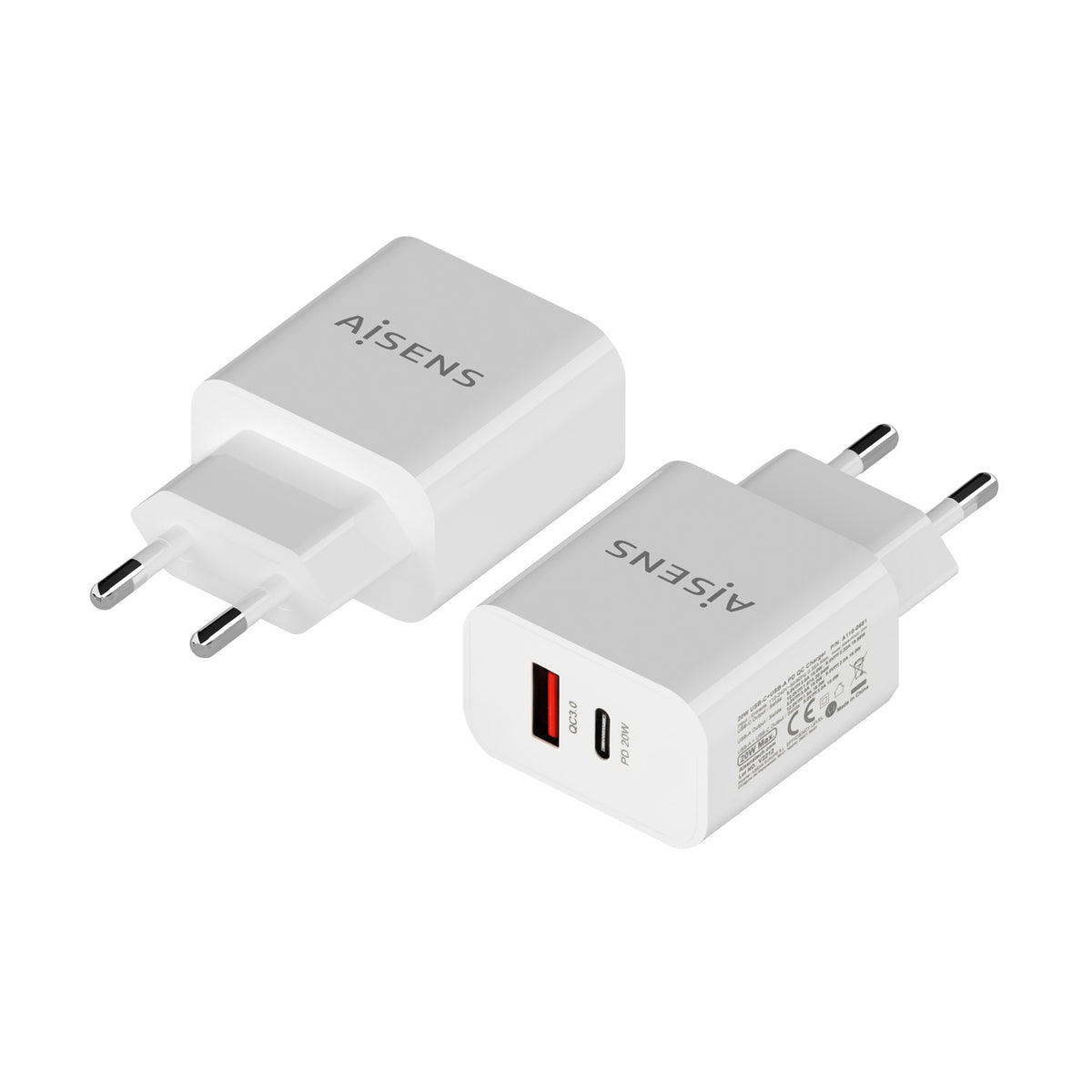 Carregador Aisens 20W USB-C PD3.0 USB-A QC3.0 Branco - imagem 3