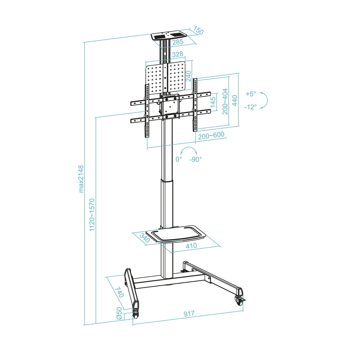 Suporte TV Tooq FS1184M-B ruedas Cometa 60"-100" 90º - imagem 12