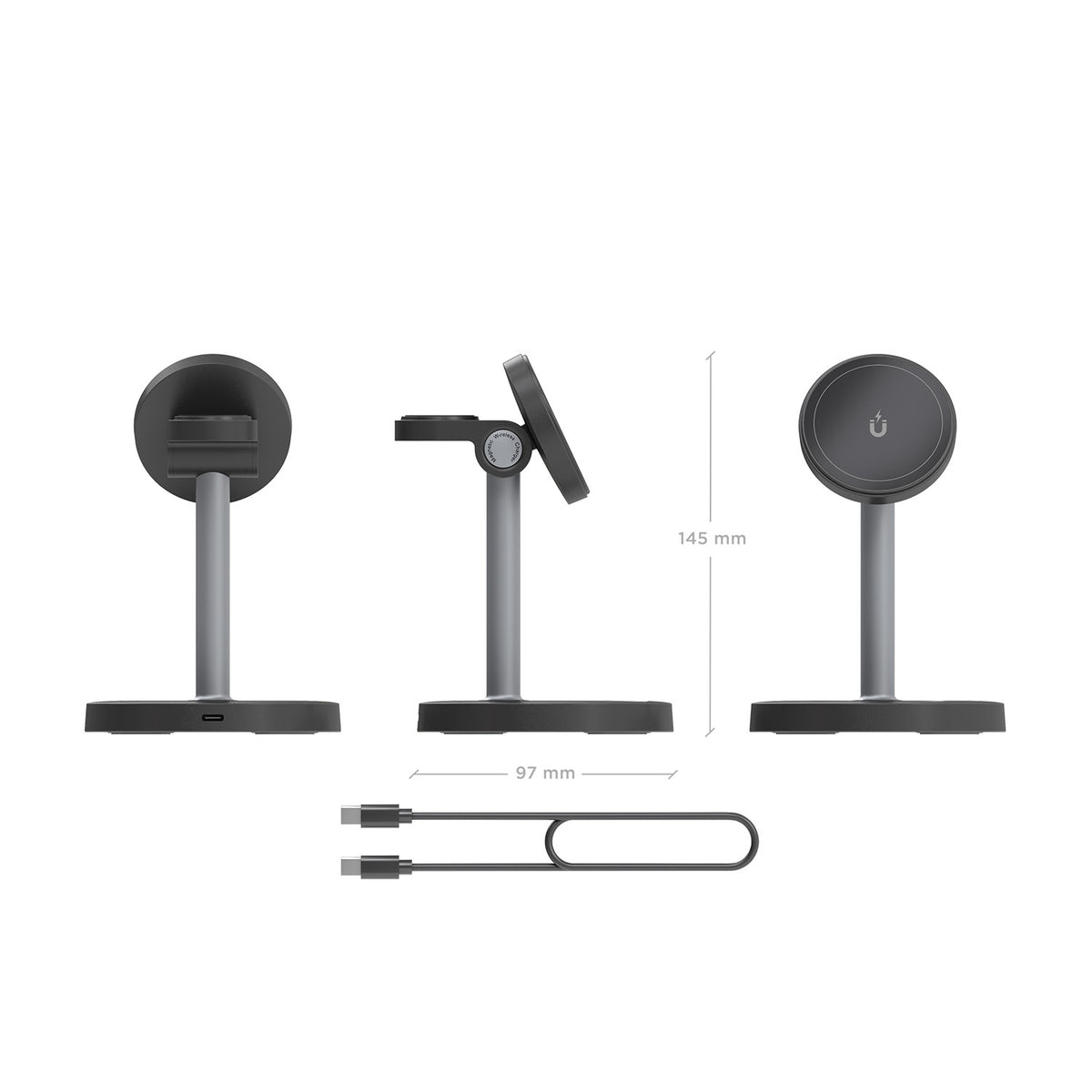 Carregador sem Fios Aisens USBC 15W 3 em 1 Preto - imagem 7