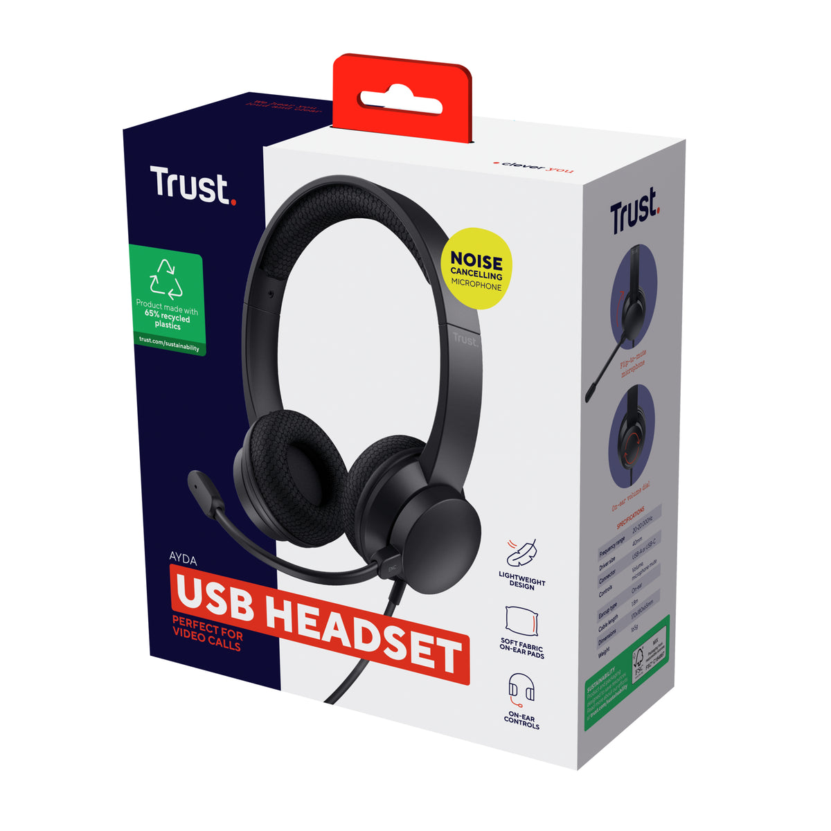 Auscultadores Trust Ayda/ com microfone/ USB/ preto
