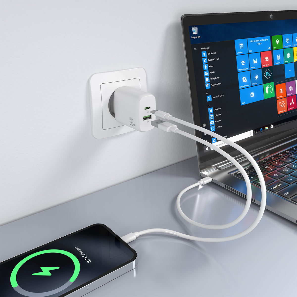 Carregador Aisens GaN 30W USB-C PD3.0 QC4.0 USB-A - imagem 6