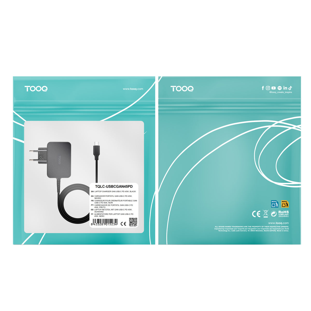 Carregador para Portátil Tooq GAN USB-C PD 45W Preto - imagem 9