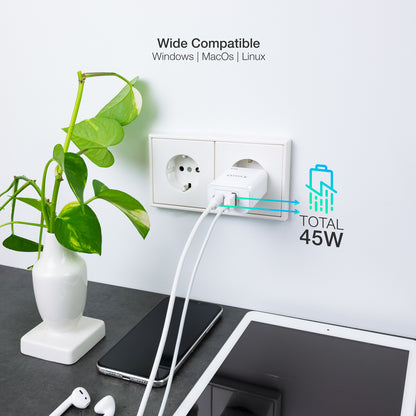 Carregador de Parede Tooq GAN USB-C/PD+USB-A/QC 45W - imagem 6