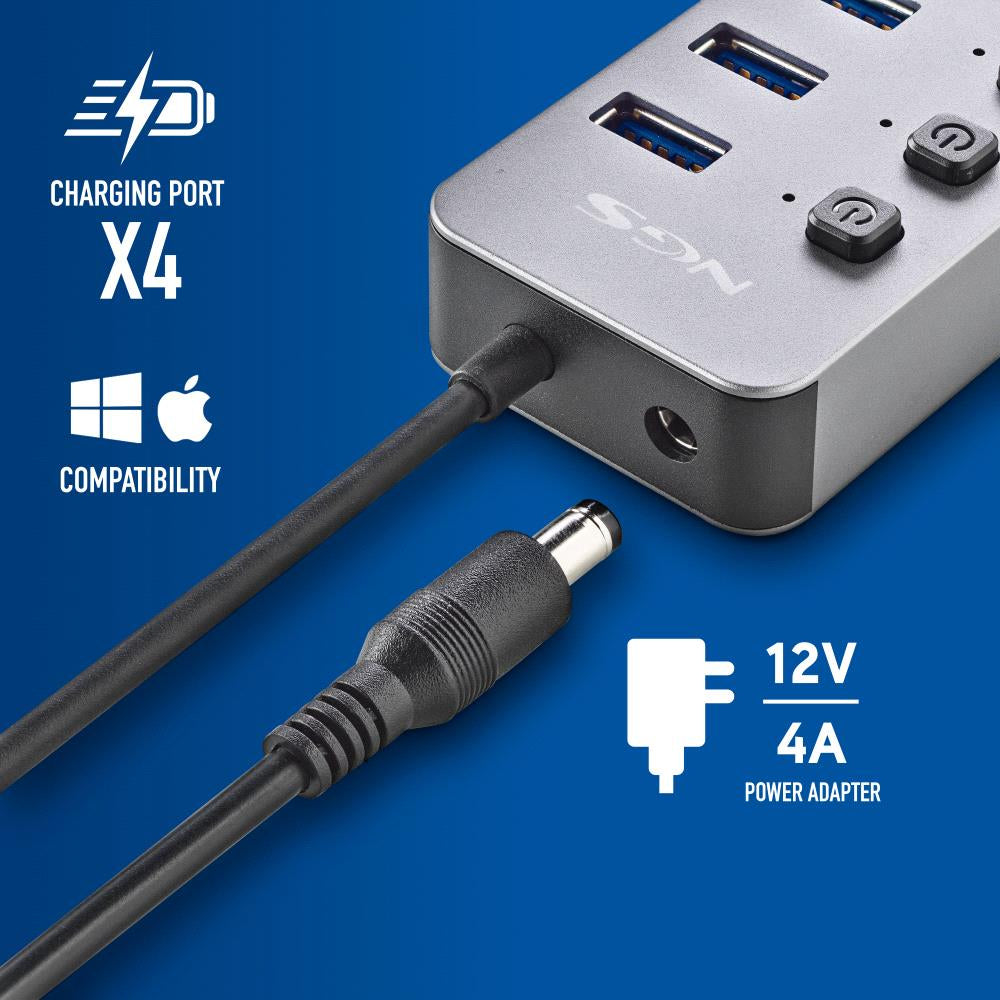 Hub USB NGS IHUB10/ 10xUSB 3.0/ Cinzento