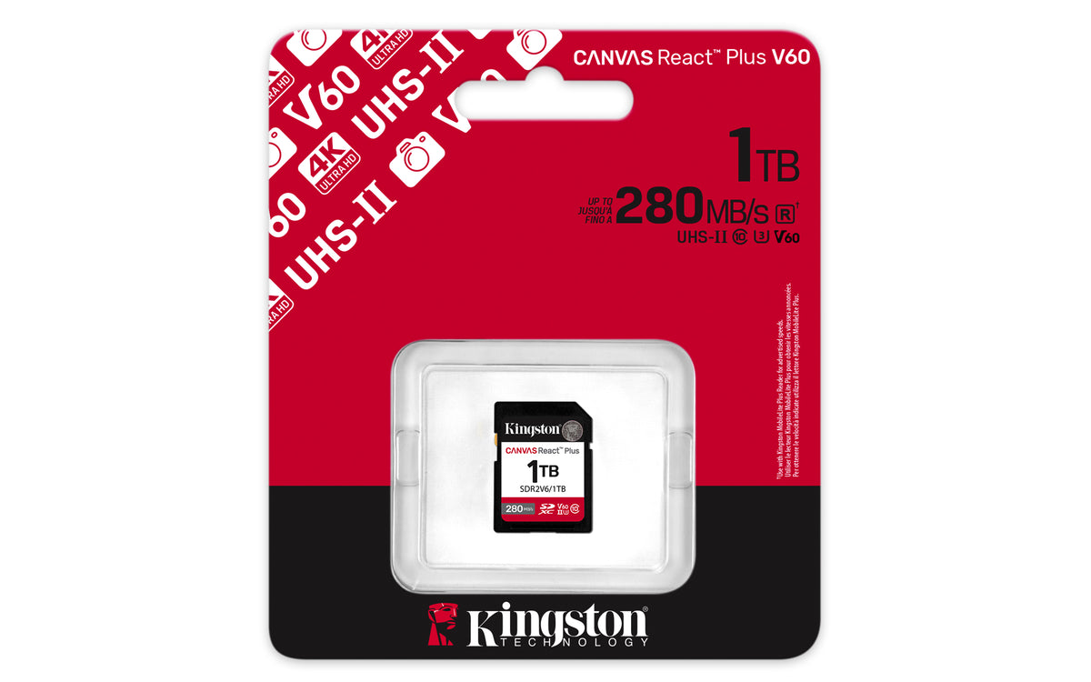 Cartão de Memória Kingston Cartão SD Canvas React Plus 1TB V60 / SDR2V6/1TB preto - imagem 3