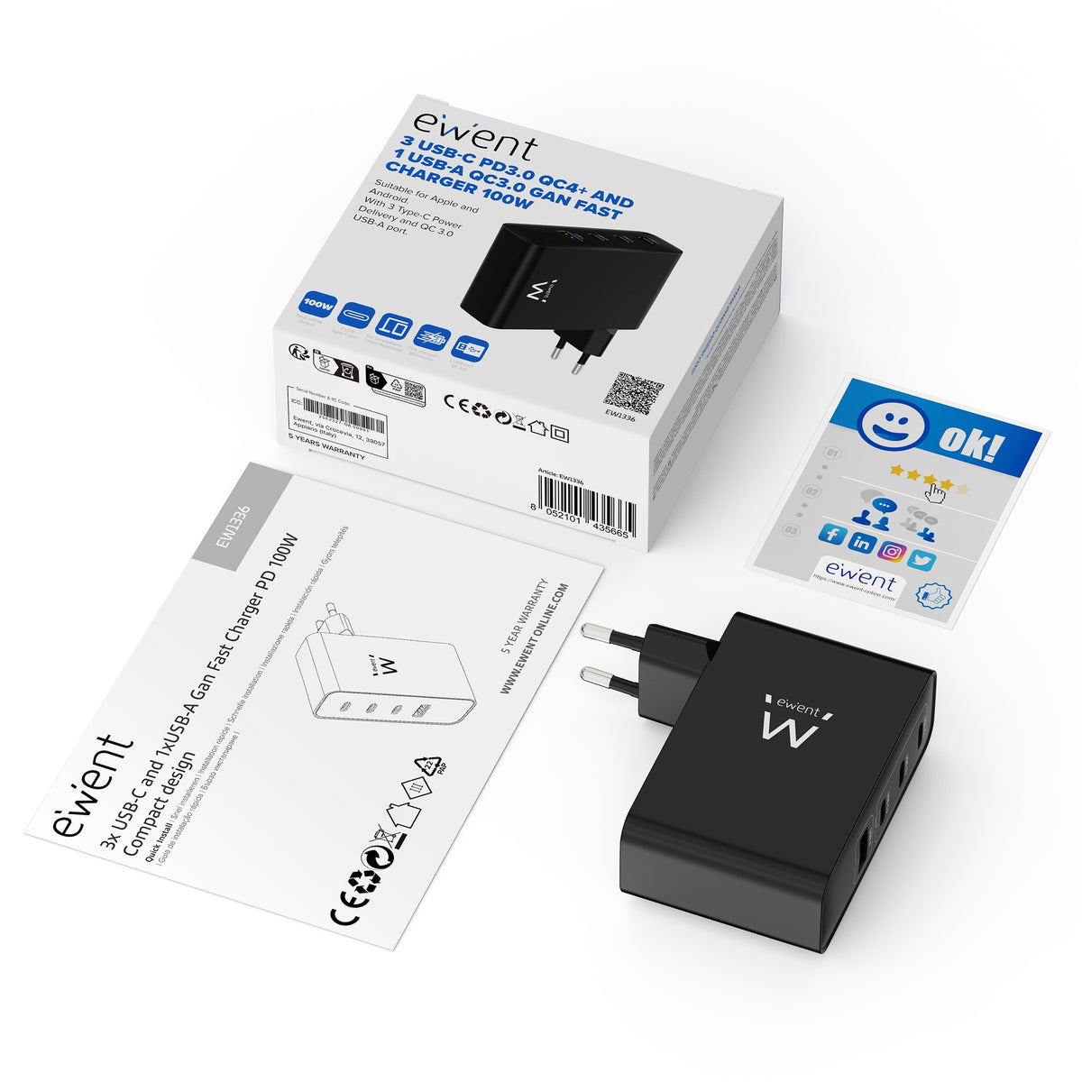 Carregador Ewent Gan Fast 100W 4 USB - imagem 3