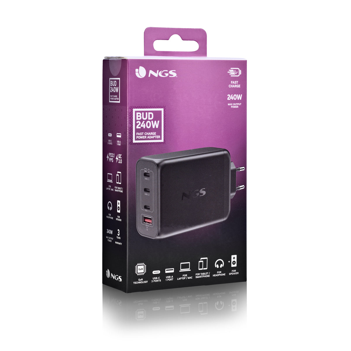 Carregador para Portátil NGS ULTRARAPIDO240W 4 Portas 3USB-C 1 US - imagem 9
