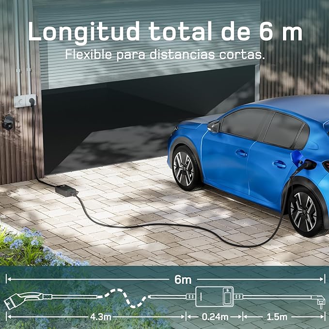 Carregador de carro elétrico de 3,7 kW [6 m, 6/8/10/13/16 A] com ecrã digital controlável
