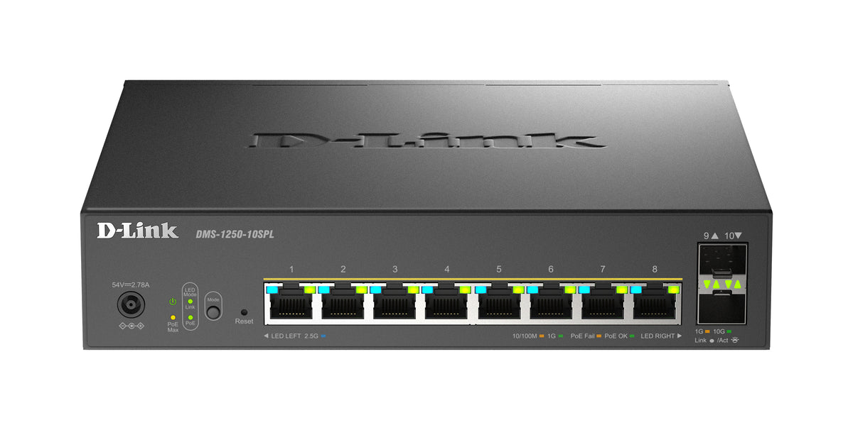 Switch de Rede D-Link DMS-1250-10SPL/E 8xMG PoE 2xSFP+ L2