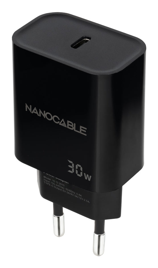 Nanocable Carregador Parede USB-C PD 30W Preto