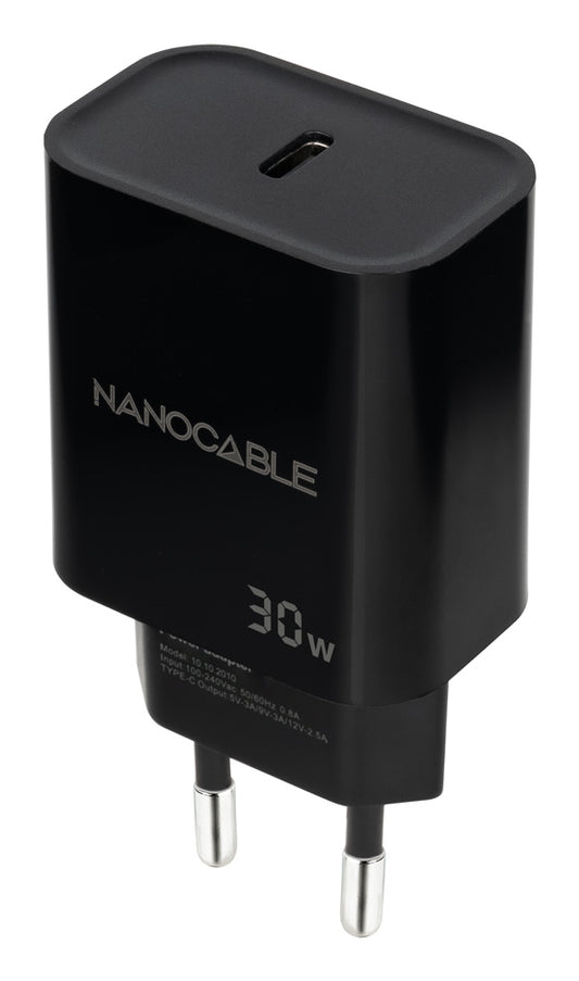 Nanocable Carregador Parede USB-C PD 30W Preto