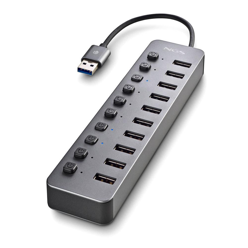 Hub USB NGS IHUB10/ 10xUSB 3.0/ Cinzento