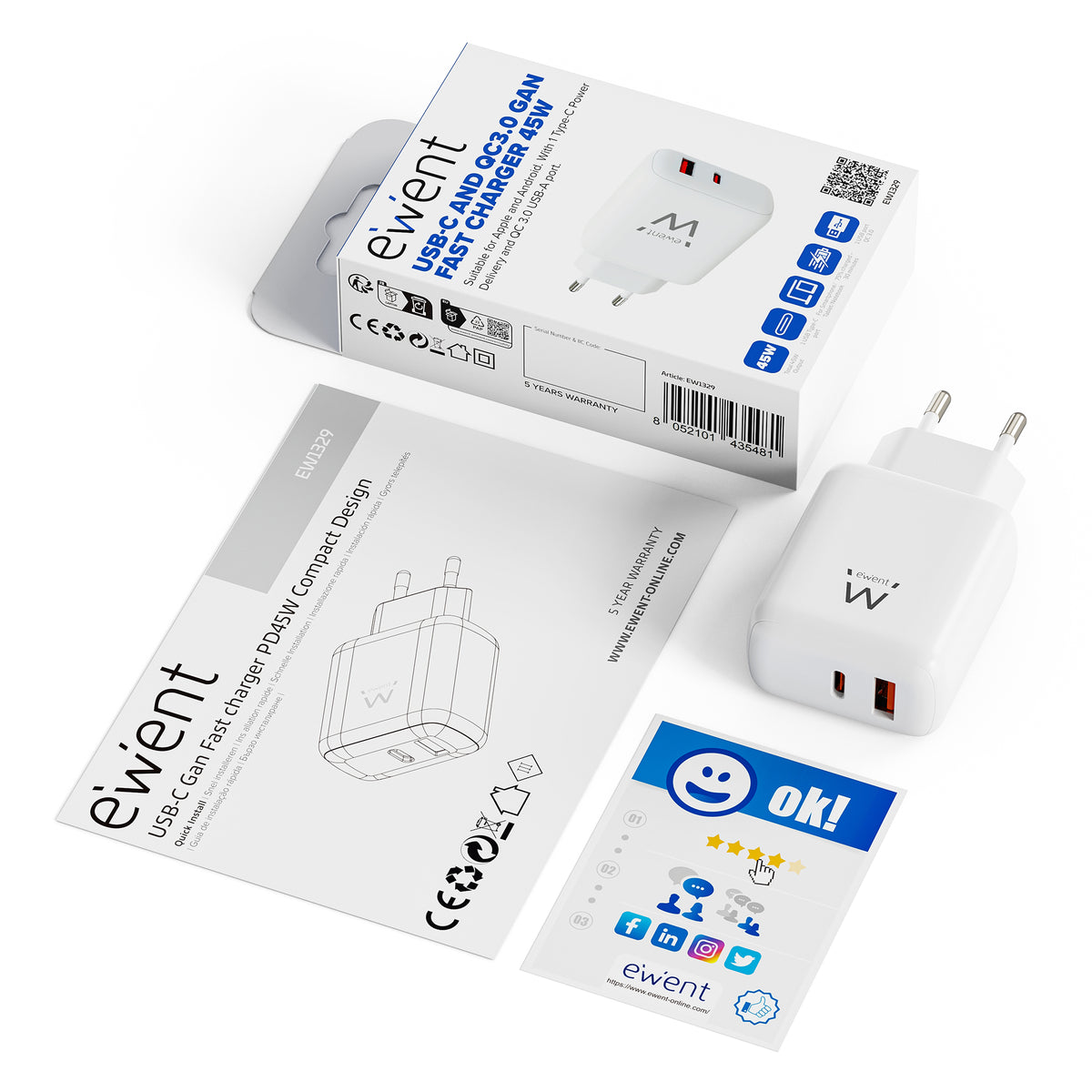 Carregador Ewent RAPIDO GAN DE 45W /USB-C PD e USB-A - imagem 3