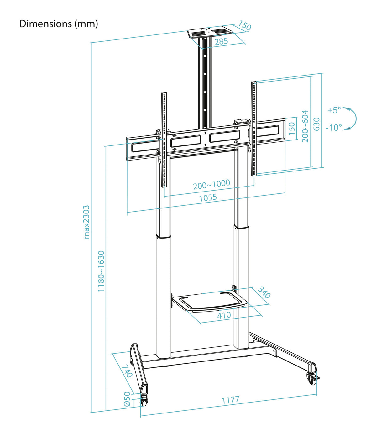 Suporte TV Tooq FS20406HM-B ruedas Aquiles 60-100" - imagem 12