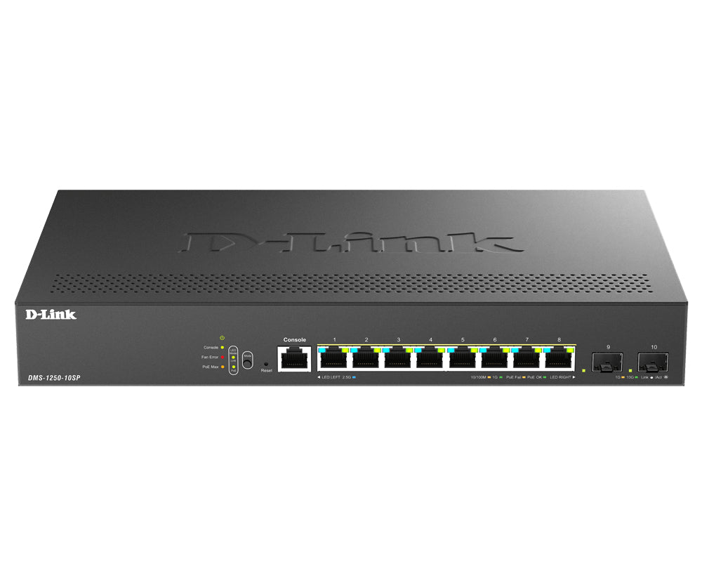 Switch de Rede D-Link DMS-1250-10SP/E 8xMG 2xSFP+ L2 PoE